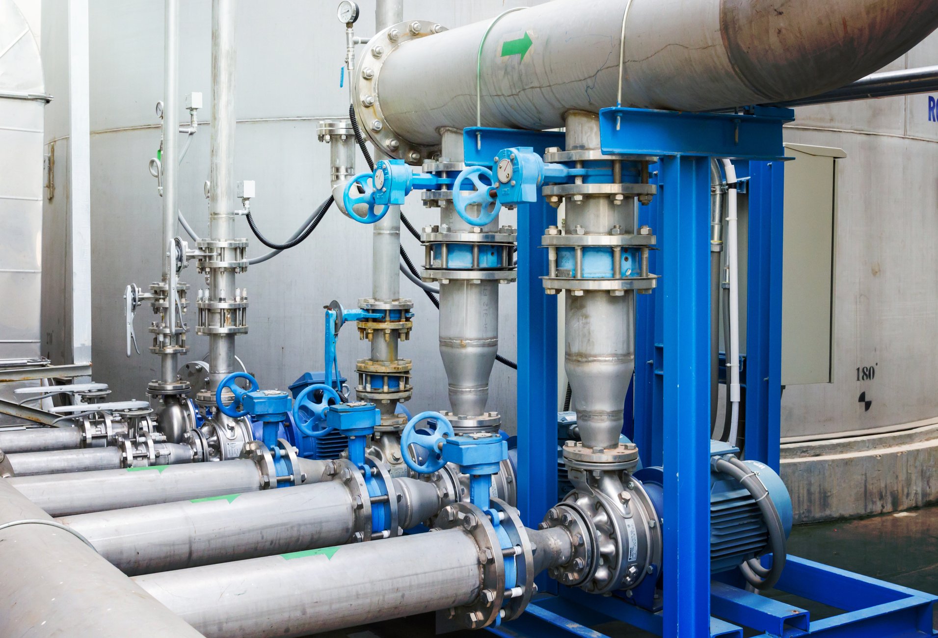 Water Pump Station and Pipeline on Roof Deck of Water Tank for Industrial Work